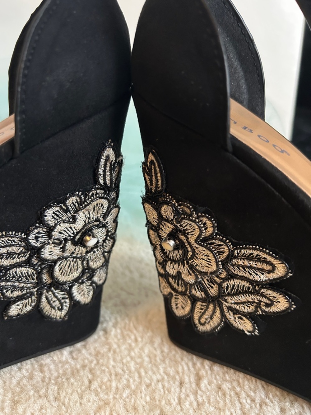 BAMBOO Embellished Ankle-Strap Wedge Sandals Black - Picture 6 of 12